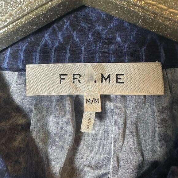 Frame Blue Snake Print Silk Button Down Blouse - Picture 4 of 6